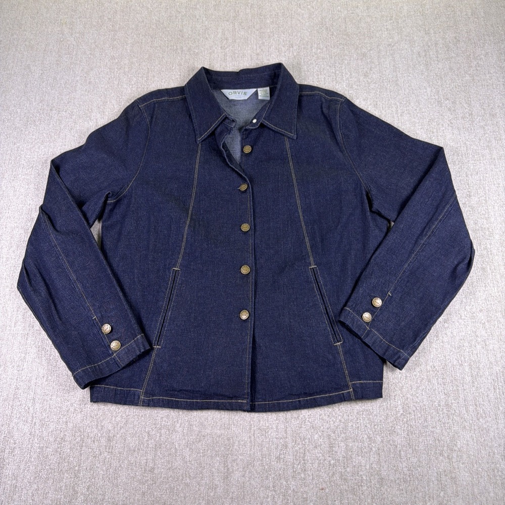 Orvis Dark Wash Denim Jacket Women's L Stretch Tailored Barn Jacket Equestrian